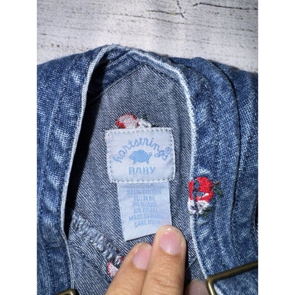 Hartstrings Vintage Baby 6-9 Months Overalls Denim Apple Flower - Picture 3 of 4